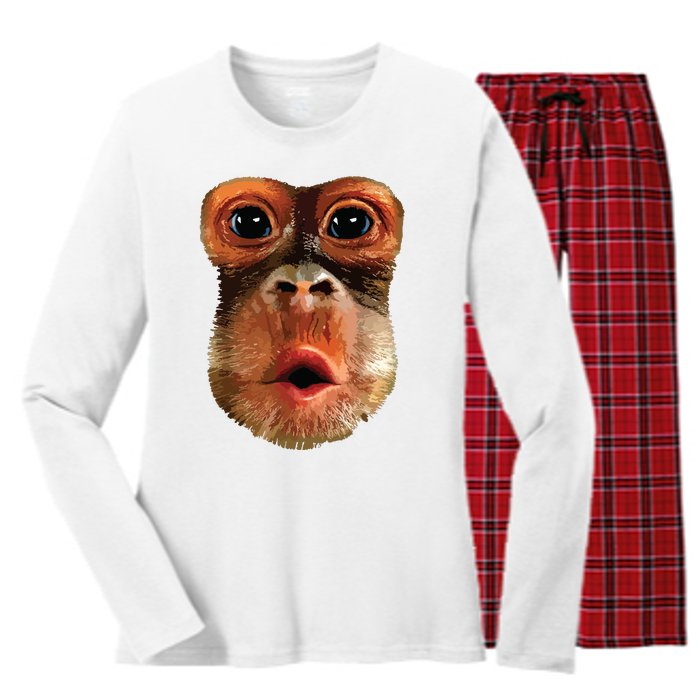 Monkey Face Breath Funny Women Monkey Face Breath Women's Long Sleeve Flannel Pajama Set 