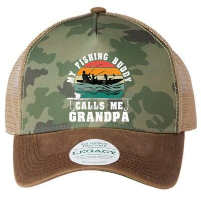 My Fishing Buddy Calls Me Grandpa Vintage Fishing Fisherman Legacy Tie Dye Trucker Hat