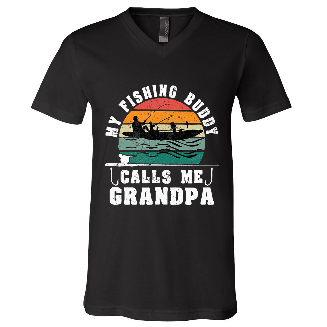 My Fishing Buddy Calls Me Grandpa Vintage Fishing Fisherman V-Neck T-Shirt