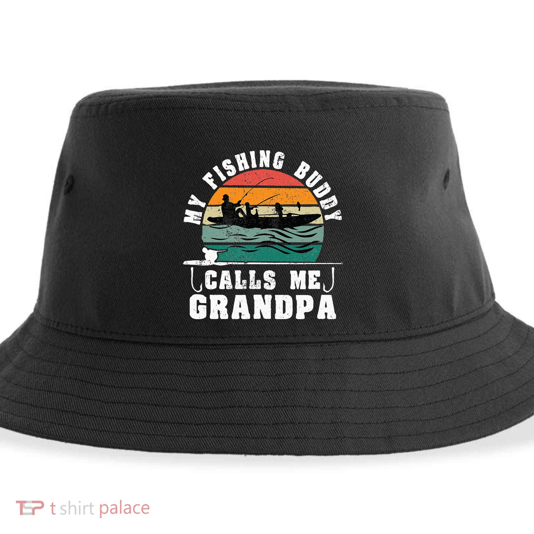 My Fishing Buddy Calls Me Grandpa Vintage Fishing Fisherman Sustainable Bucket Hat
