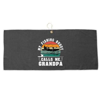 My Fishing Buddy Calls Me Grandpa Vintage Fishing Fisherman Large Microfiber Waffle Golf Towel
