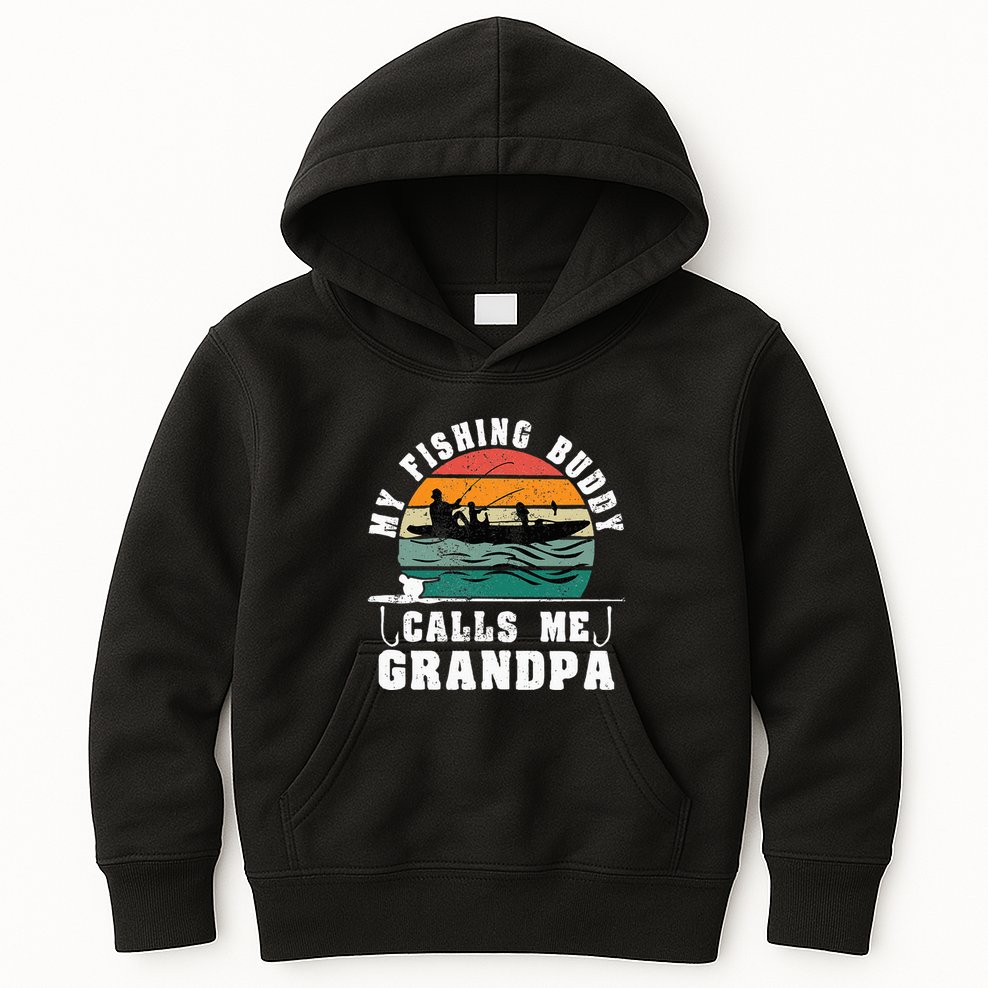 My Fishing Buddy Calls Me Grandpa Vintage Fishing Fisherman Kids Hoodie