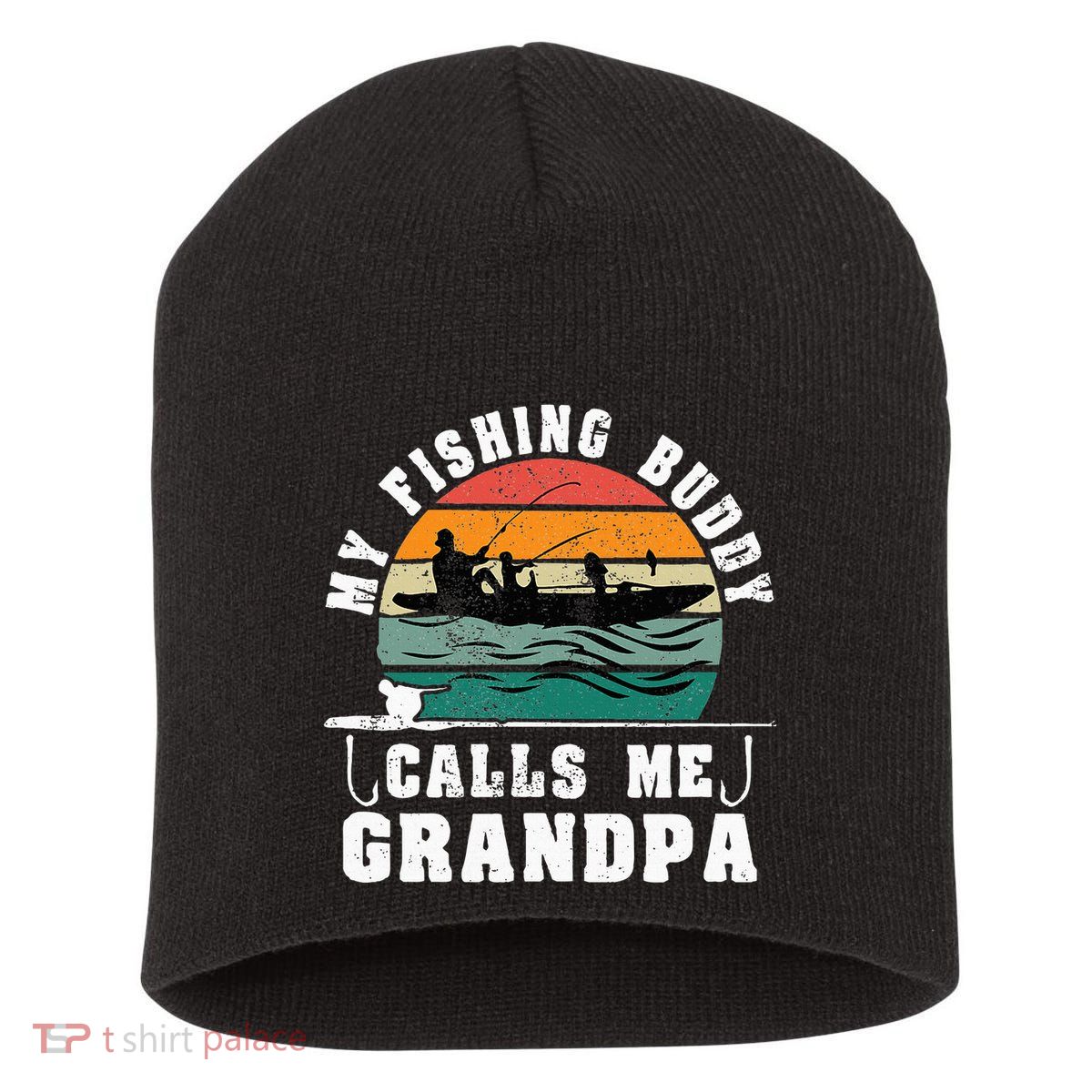 My Fishing Buddy Calls Me Grandpa Vintage Fishing Fisherman Short Acrylic Beanie
