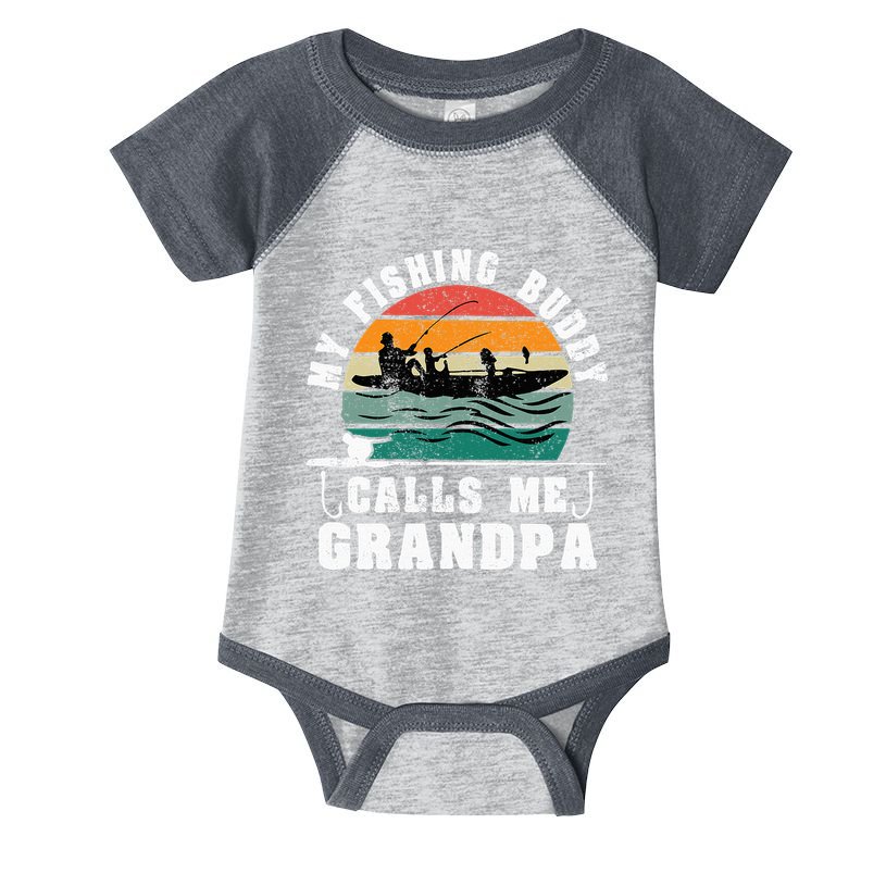 My Fishing Buddy Calls Me Grandpa Vintage Fishing Fisherman Infant Baby Jersey Bodysuit