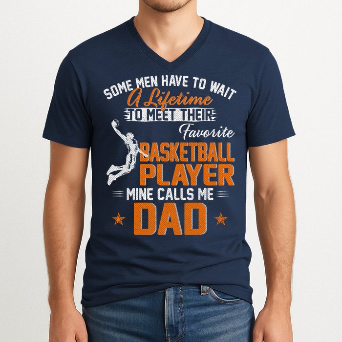 My Favorite Basketball Player Calls Me Dad Gift For Father V-Neck T-Shirt