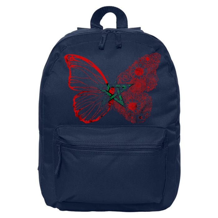 Morocco Flag Butterfly Moroccan Roots Moroccan Flag Morocco 16 in Basic Backpack