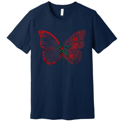 Morocco Flag Butterfly Moroccan Roots Moroccan Flag Morocco Premium T-Shirt