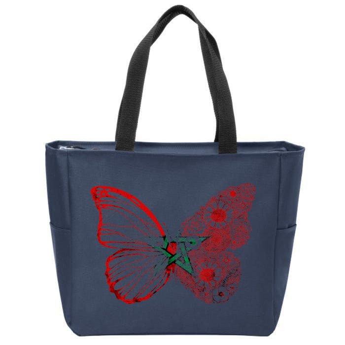 Morocco Flag Butterfly Moroccan Roots Moroccan Flag Morocco Zip Tote Bag