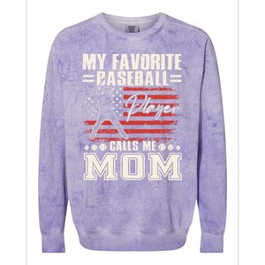 My Favorite Baseball Player Calls Me Mom American Flag Gift Colorblast Crewneck Sweatshirt