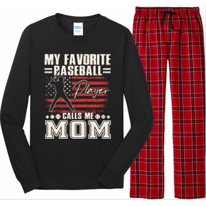 My Favorite Baseball Player Calls Me Mom American Flag Gift Long Sleeve Pajama Set