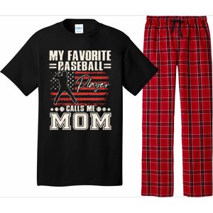 My Favorite Baseball Player Calls Me Mom American Flag Gift Pajama Set