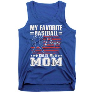 My Favorite Baseball Player Calls Me Mom American Flag Gift Tank Top