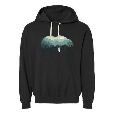 Misty Forest Bear Silhouette Wildlife Nature Lover Garment-Dyed Fleece Hoodie