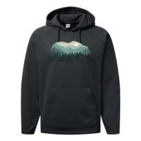 Misty Forest Bear Silhouette Wildlife Nature Lover Performance Fleece Hoodie