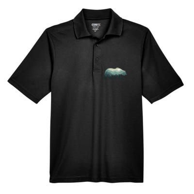 Misty Forest Bear Silhouette Wildlife Nature Lover Men's Origin Performance Pique Polo