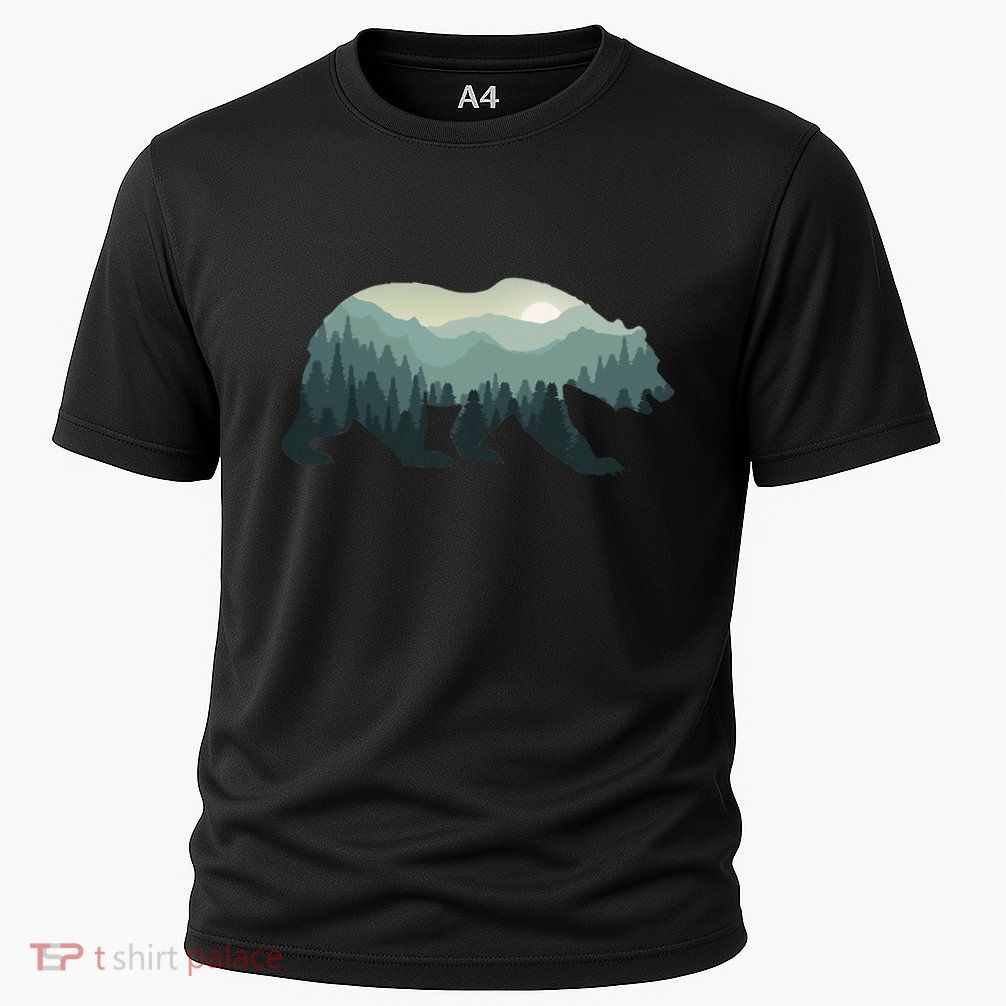 Misty Forest Bear Silhouette Wildlife Nature Lover Performance Shirt