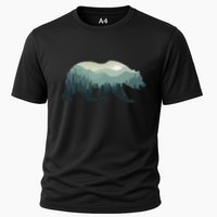 Misty Forest Bear Silhouette Wildlife Nature Lover Cooling Performance Crew T-Shirt