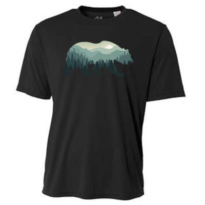 Misty Forest Bear Silhouette Wildlife Nature Lover Cooling Performance Crew T-Shirt