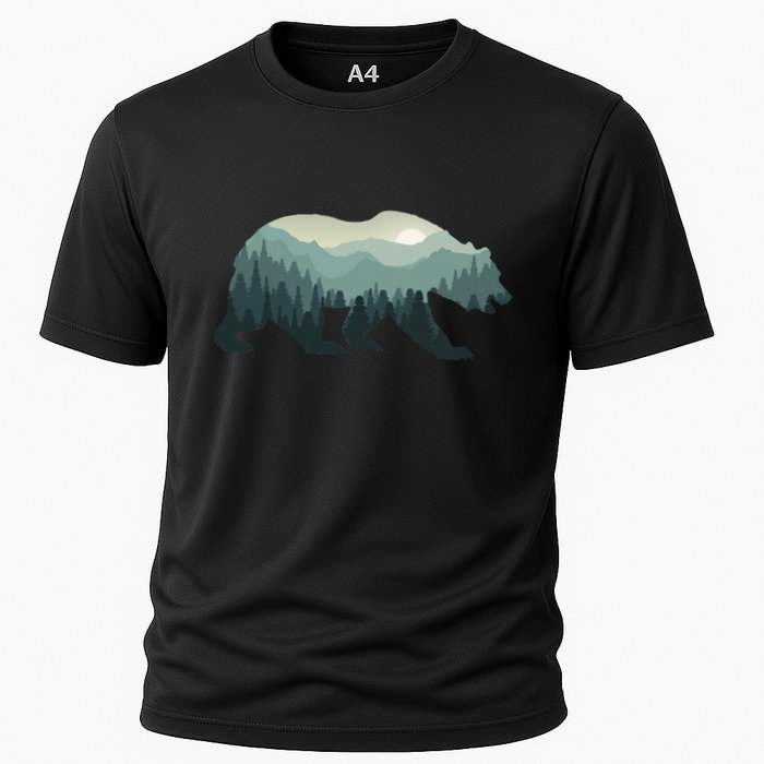 Misty Forest Bear Silhouette Wildlife Nature Lover Cooling Performance Crew T-Shirt