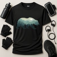 Misty Forest Bear Silhouette Wildlife Nature Lover Cooling Performance Crew T-Shirt