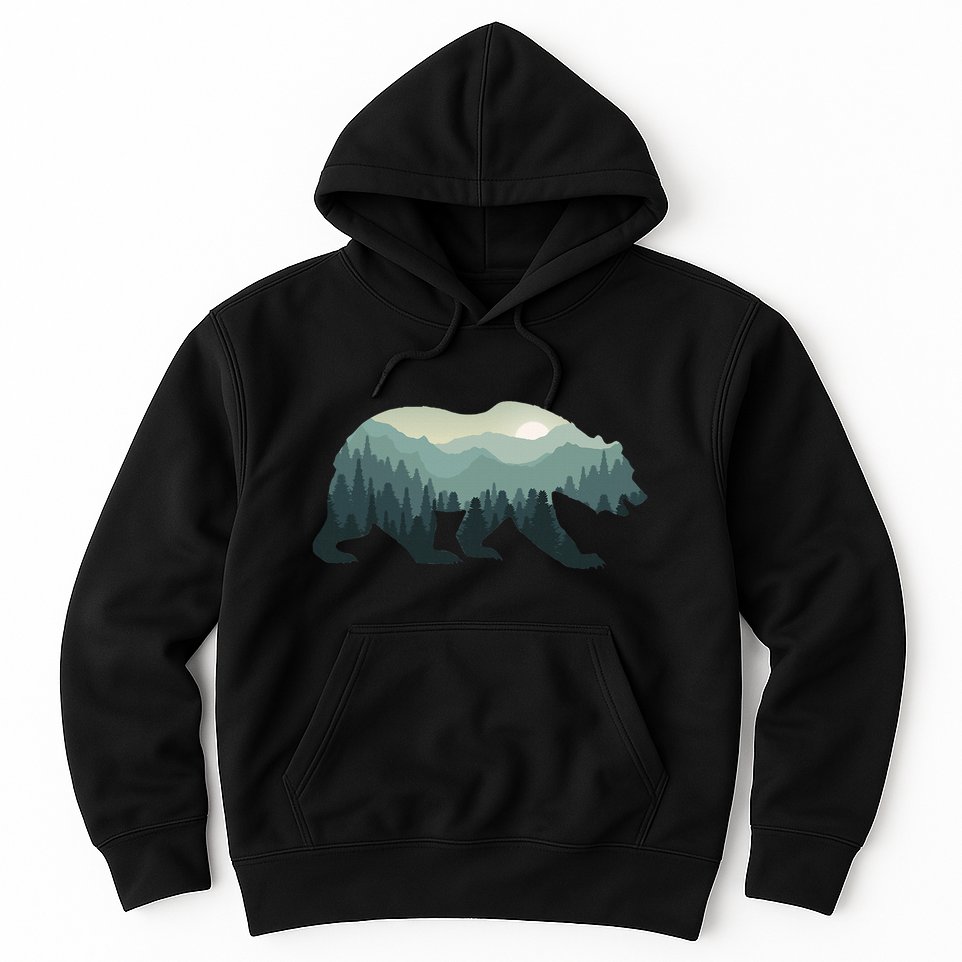 Misty Forest Bear Silhouette Wildlife Nature Lover Hoodie