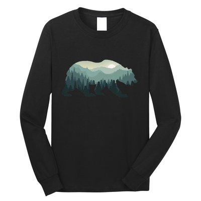 Misty Forest Bear Silhouette Wildlife Nature Lover Long Sleeve Shirt