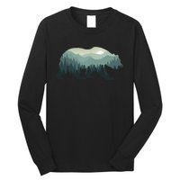 Misty Forest Bear Silhouette Wildlife Nature Lover Long Sleeve Shirt