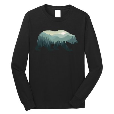 Misty Forest Bear Silhouette Wildlife Nature Lover Long Sleeve Shirt