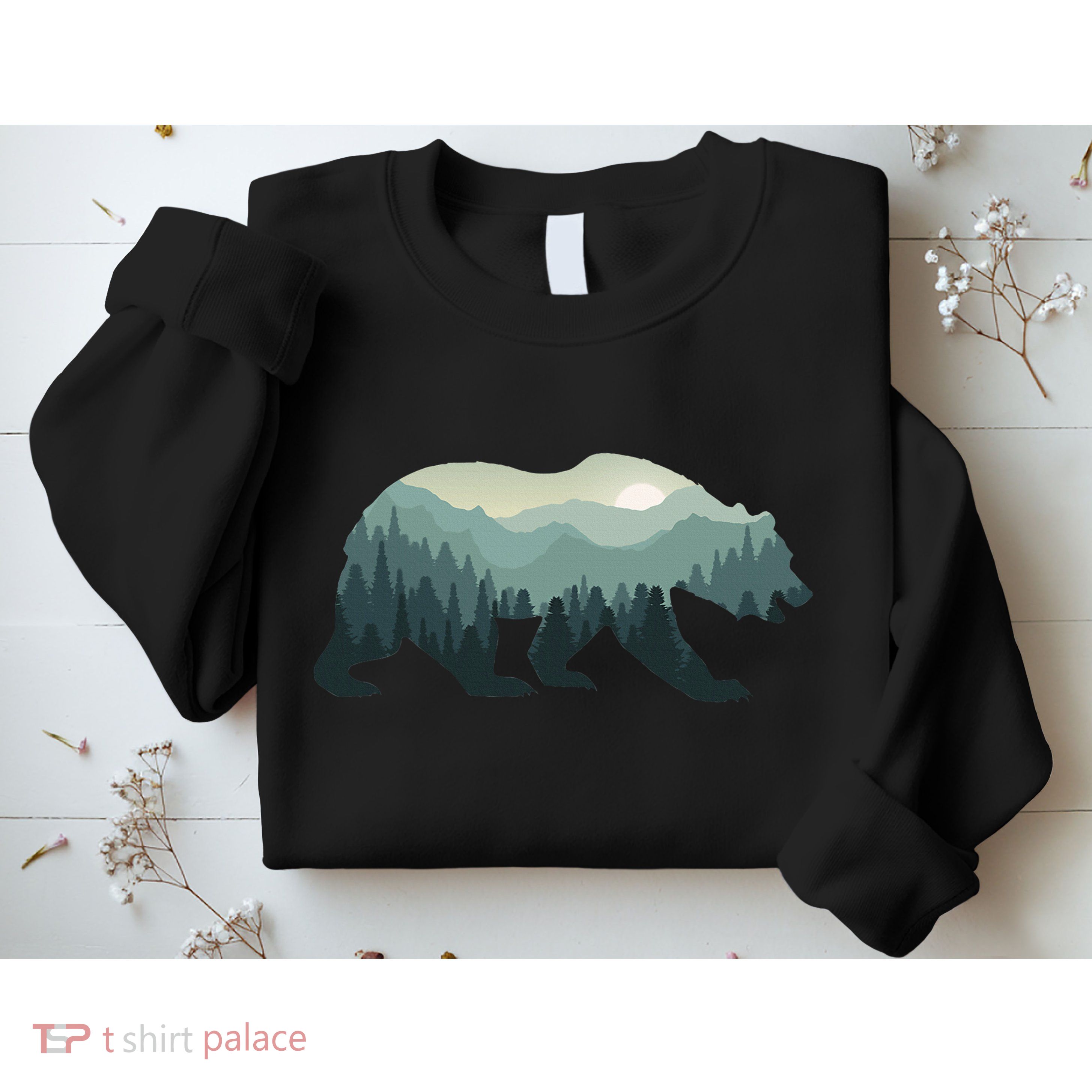 Misty Forest Bear Silhouette Wildlife Nature Lover Sweatshirt