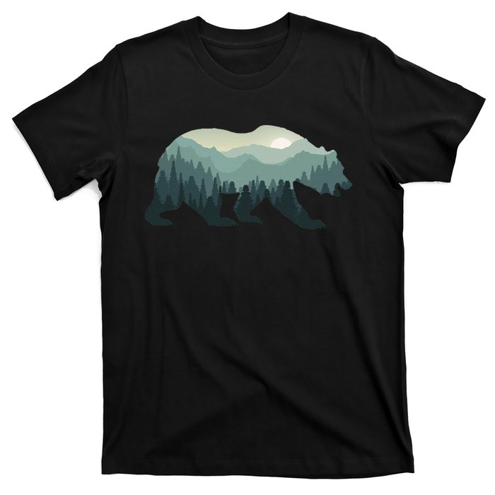 Misty Forest Bear Silhouette Wildlife Nature Lover T-Shirt