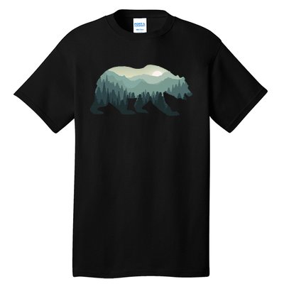 Misty Forest Bear Silhouette Wildlife Nature Lover Tall T-Shirt