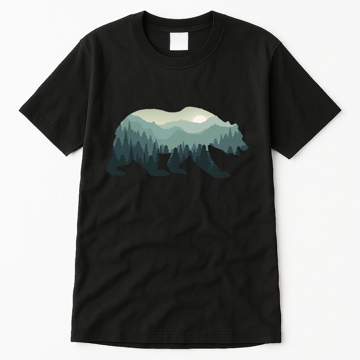 Misty Forest Bear Silhouette Wildlife Nature Lover Tall T-Shirt