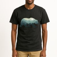 Misty Forest Bear Silhouette Wildlife Nature Lover Tall T-Shirt