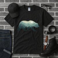 Misty Forest Bear Silhouette Wildlife Nature Lover Tall T-Shirt