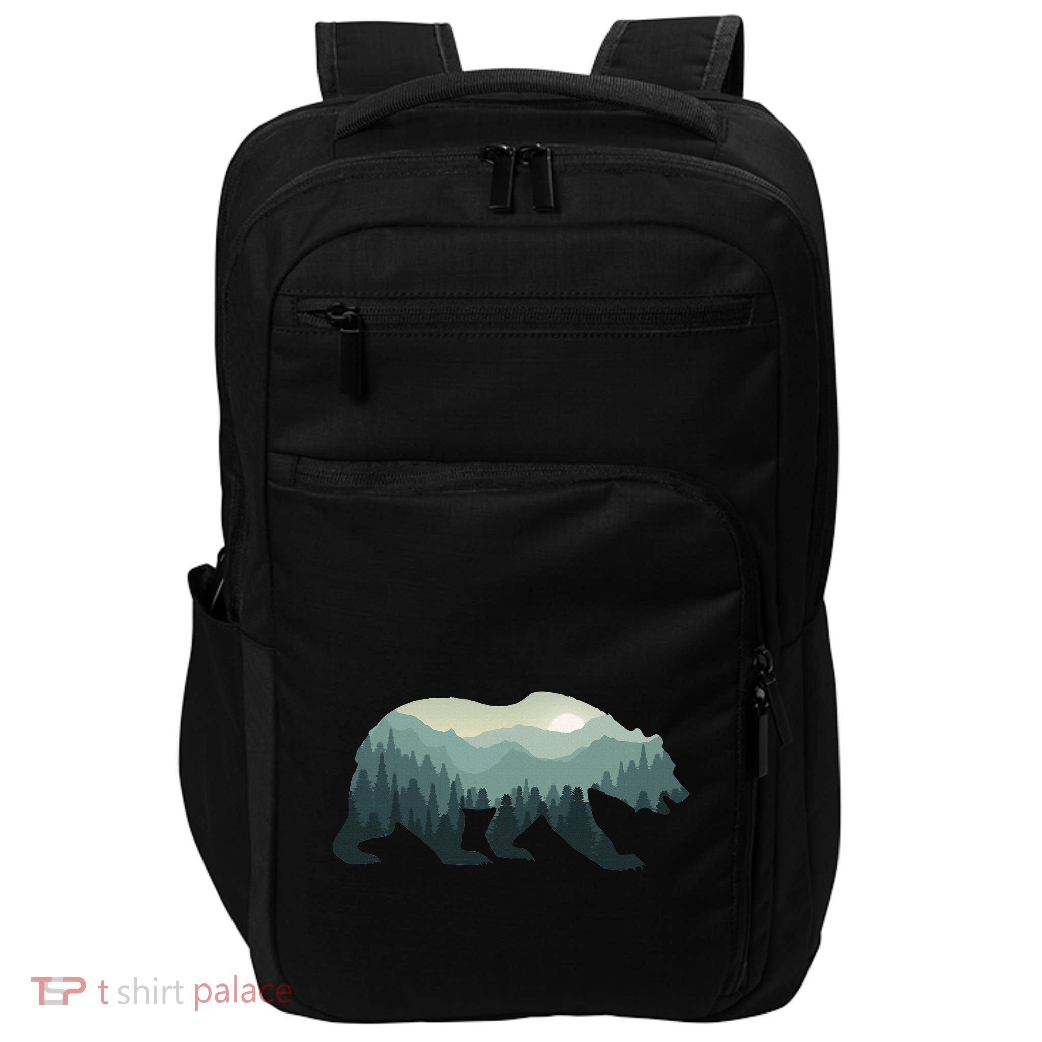 Misty Forest Bear Silhouette Wildlife Nature Lover Impact Tech Backpack
