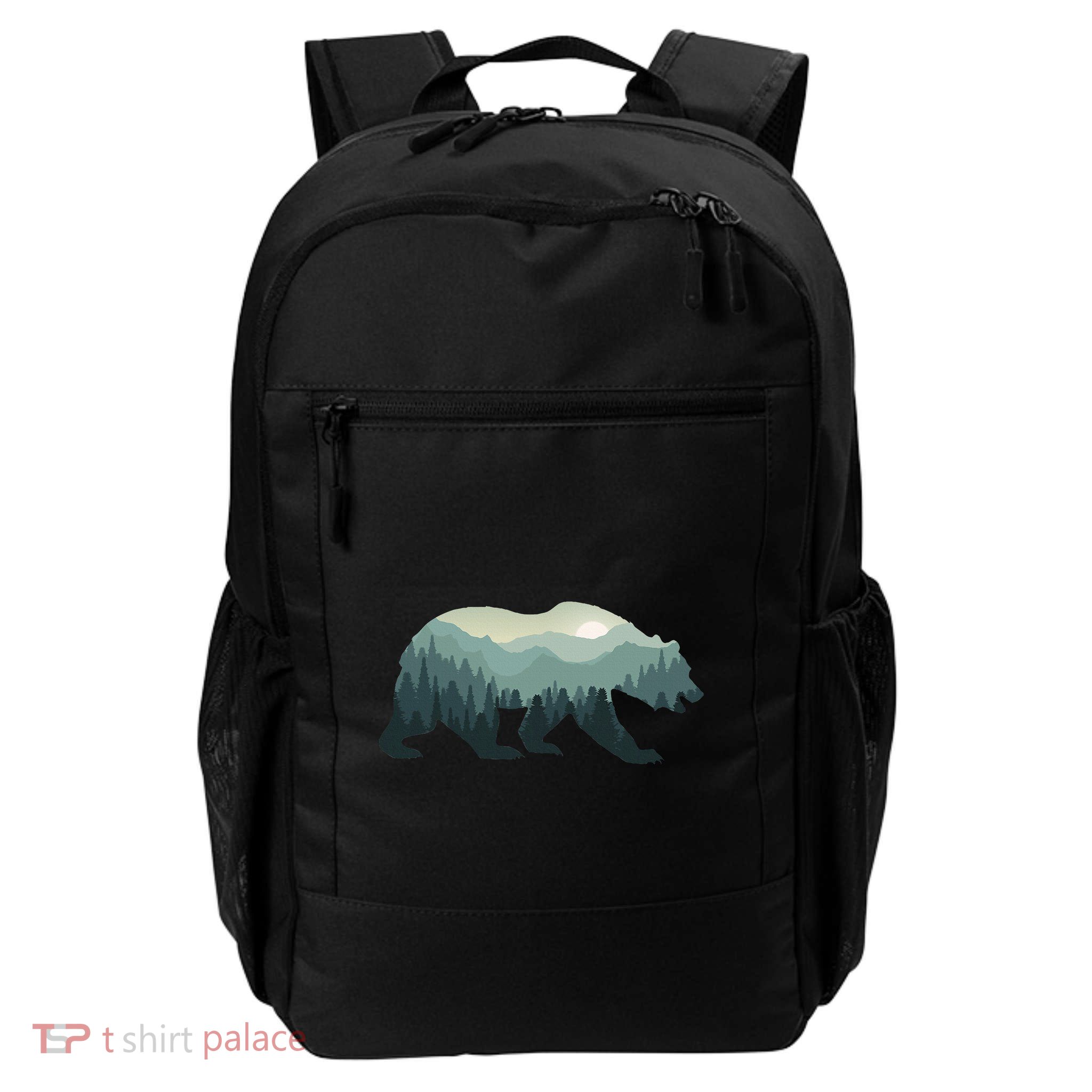 Misty Forest Bear Silhouette Wildlife Nature Lover Backpack