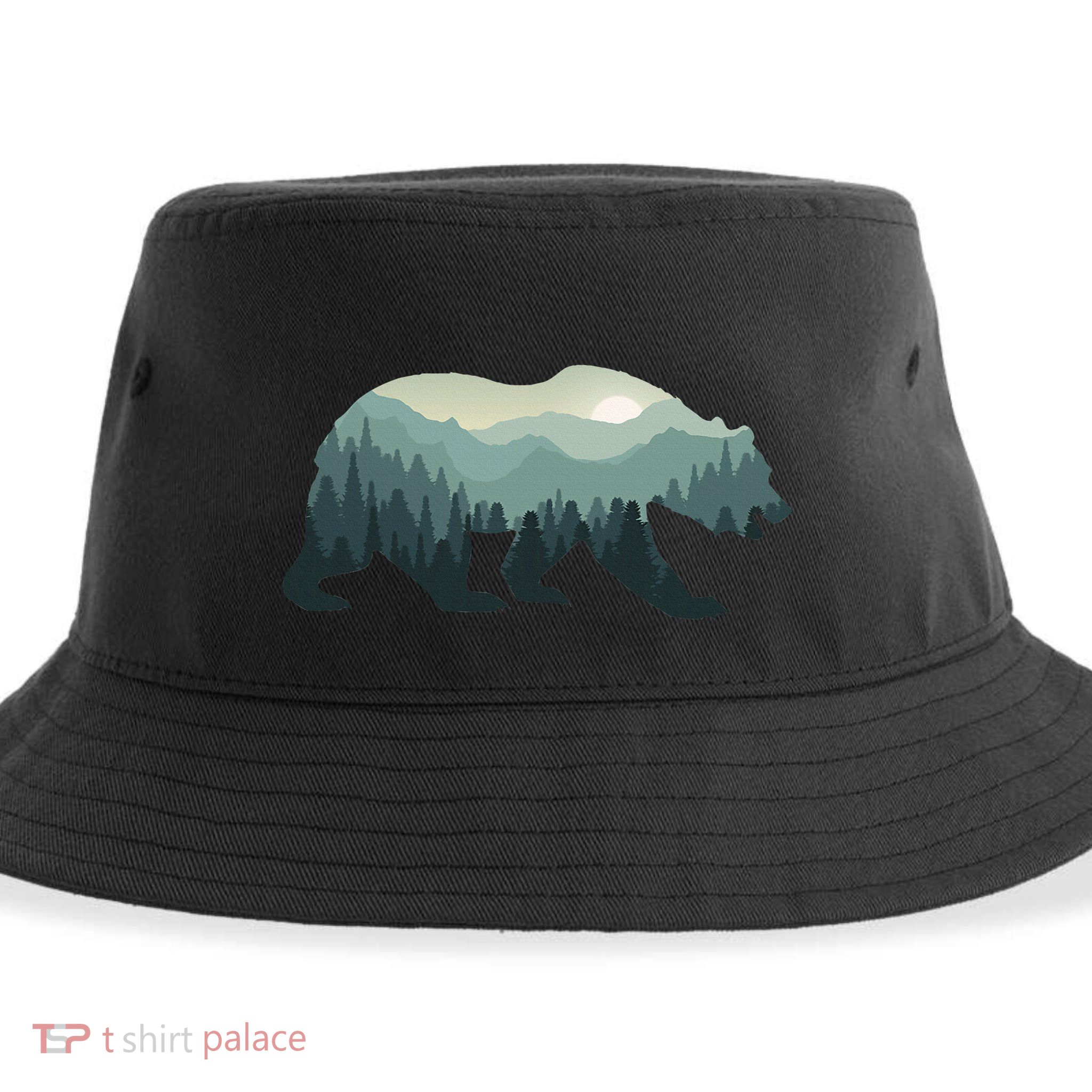 Misty Forest Bear Silhouette Wildlife Nature Lover Sustainable Bucket Hat