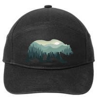 Misty Forest Bear Silhouette Wildlife Nature Lover 7-Panel Snapback Hat