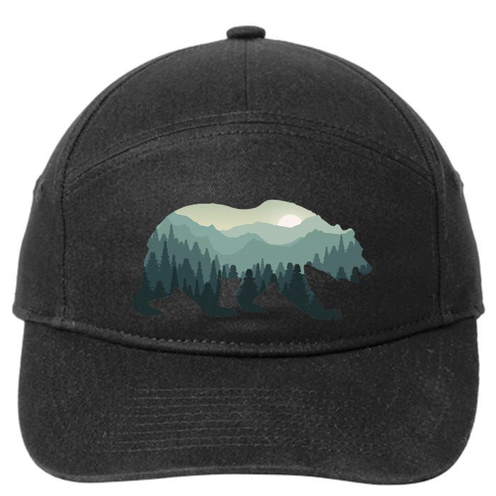 Misty Forest Bear Silhouette Wildlife Nature Lover 7-Panel Snapback Hat