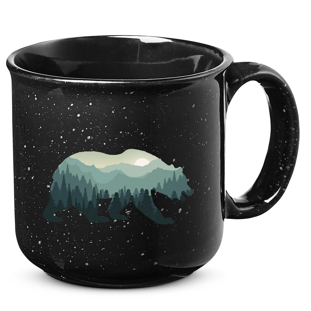 Misty Forest Bear Silhouette Wildlife Nature Lover 15oz Campfire Ceramic Mug