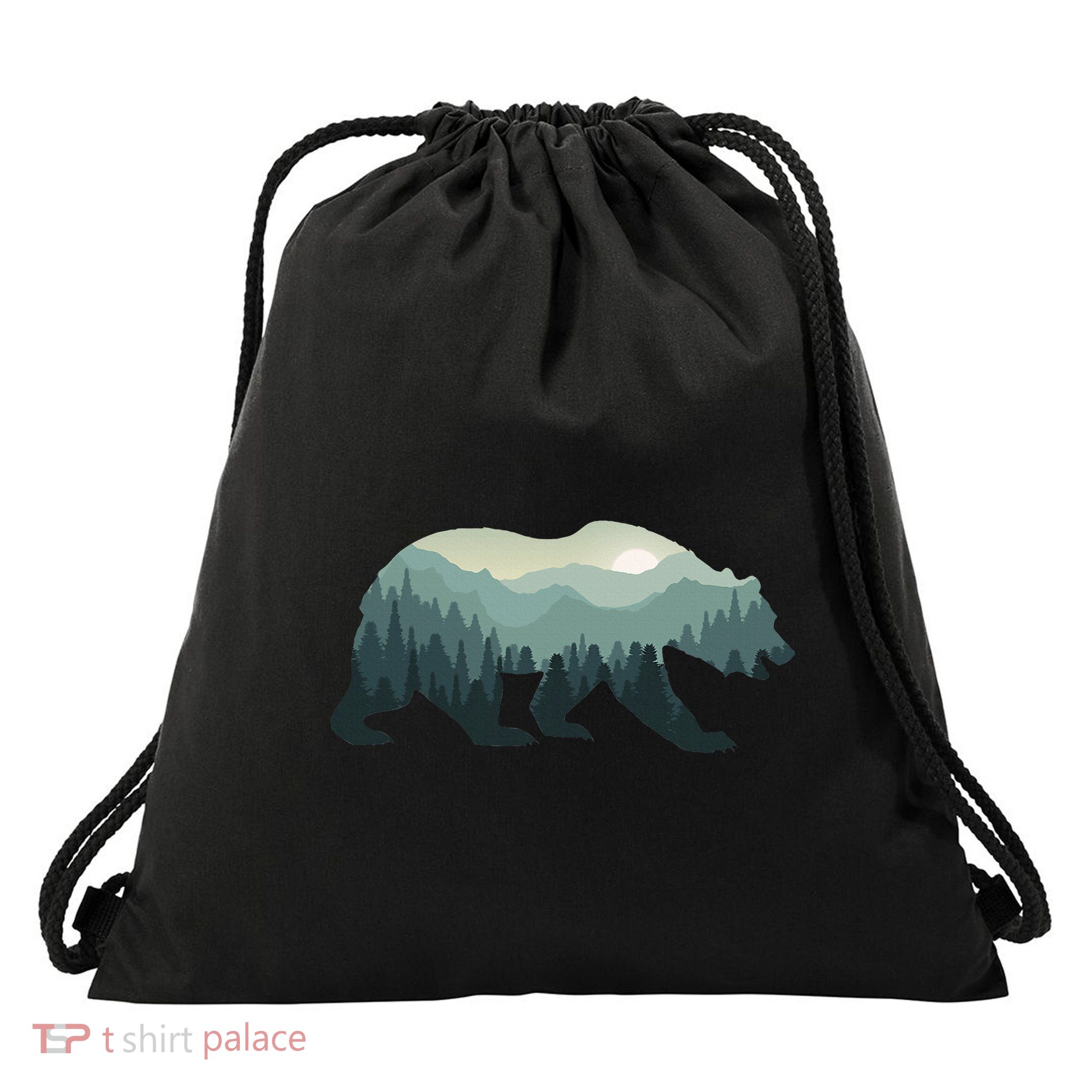 Misty Forest Bear Silhouette Wildlife Nature Lover Drawstring Bag