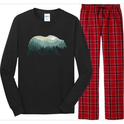 Misty Forest Bear Silhouette Wildlife Nature Lover Long Sleeve Pajama Set