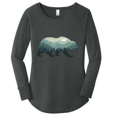 Misty Forest Bear Silhouette Wildlife Nature Lover Women's Perfect Tri Tunic Long Sleeve Shirt