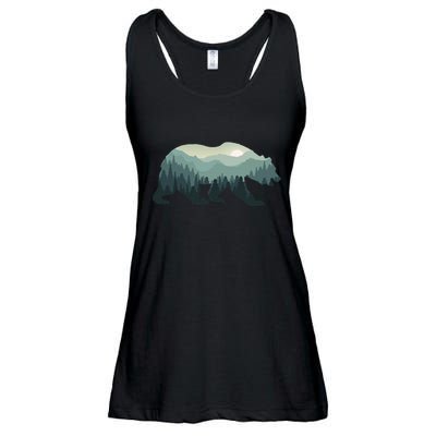 Misty Forest Bear Silhouette Wildlife Nature Lover Ladies Essential Flowy Tank