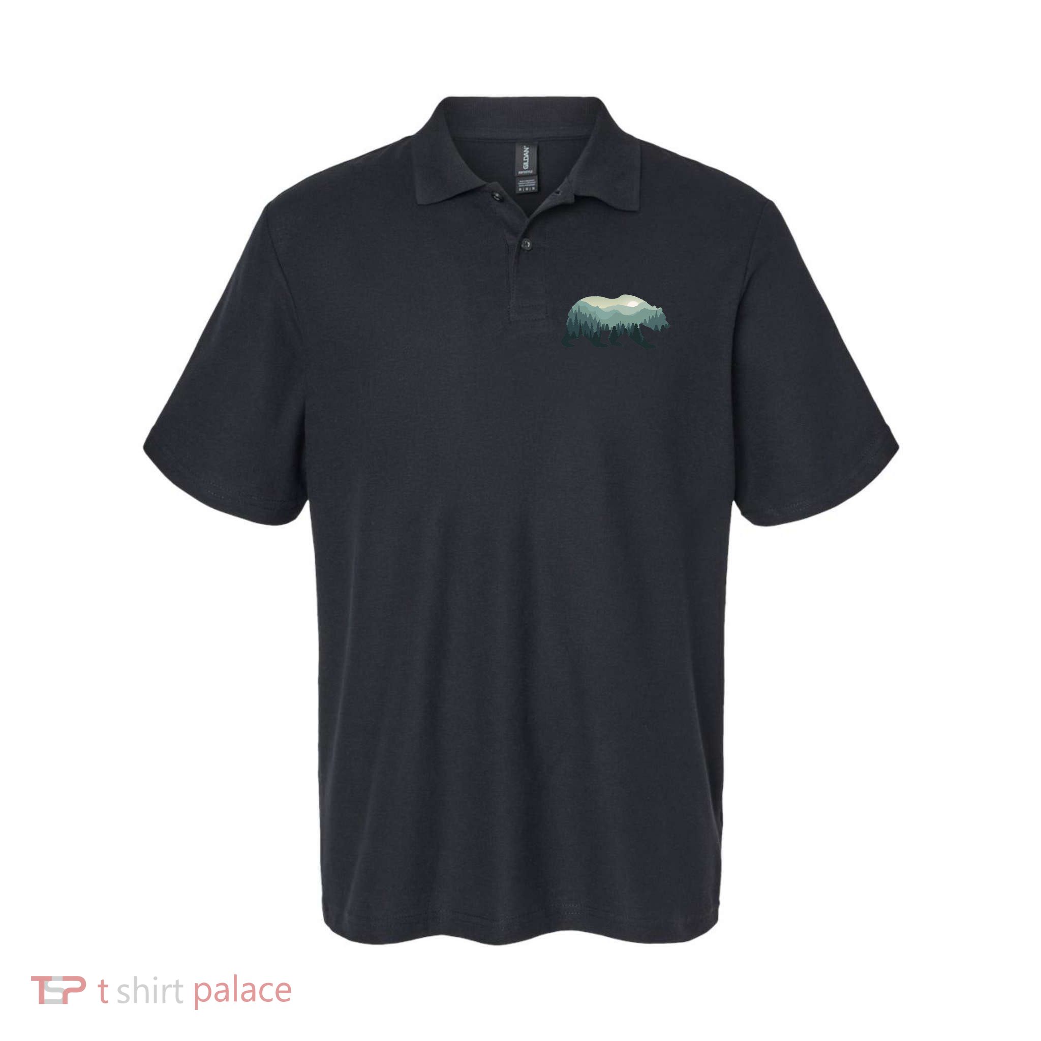 Misty Forest Bear Silhouette Wildlife Nature Lover Polo