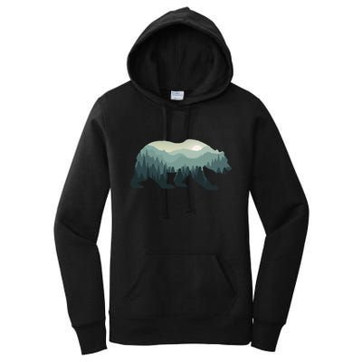 Misty Forest Bear Silhouette Wildlife Nature Lover Women's Pullover Hoodie