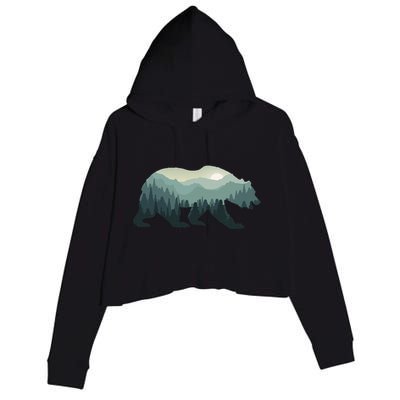 Misty Forest Bear Silhouette Wildlife Nature Lover Crop Fleece Hoodie