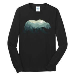 Misty Forest Bear Silhouette Wildlife Nature Lover Tall Long Sleeve T-Shirt