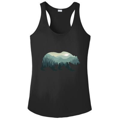 Misty Forest Bear Silhouette Wildlife Nature Lover Ladies PosiCharge Competitor Racerback Tank