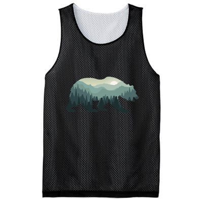 Misty Forest Bear Silhouette Wildlife Nature Lover Mesh Reversible Basketball Jersey Tank